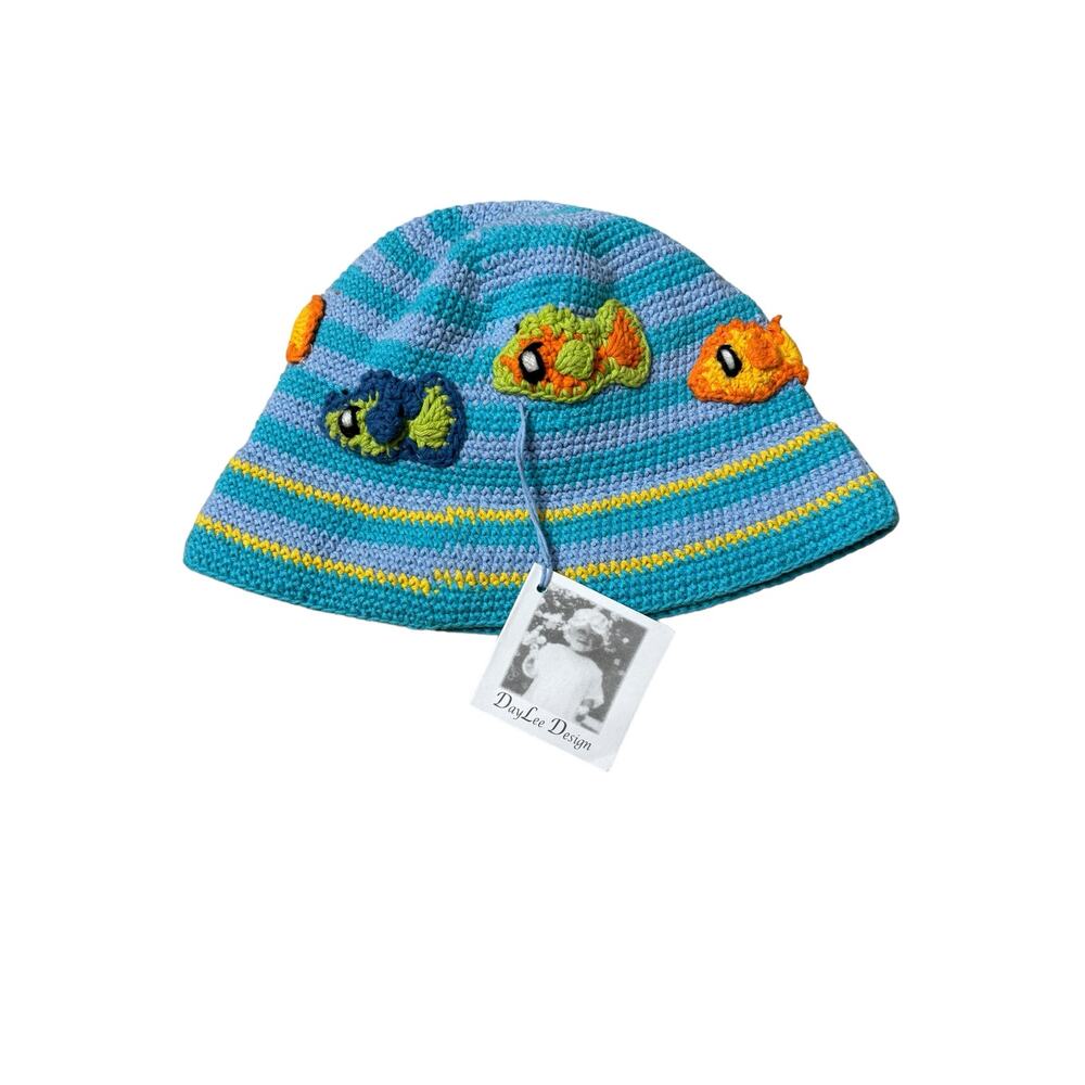 San Diego Hat Co NWT Boys Blue Bucket Hat 0-6M Fish Crochet Knitted Hat Cotton